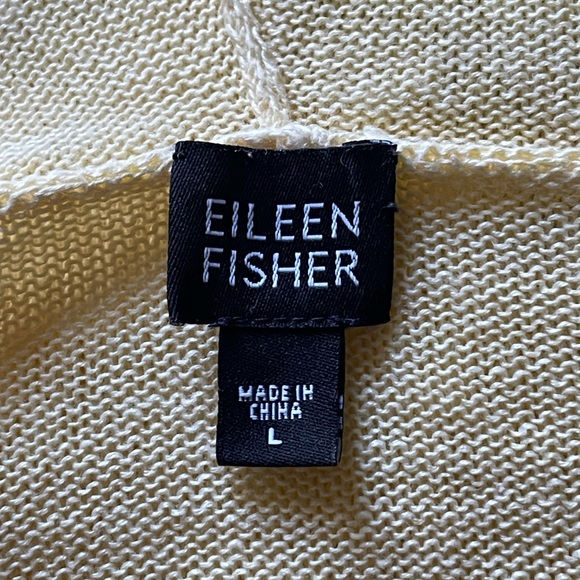 Eileen Fisher Womens Linen Knit V Neck Pullover Hoodie Sweater Large Yellow - Picture 2 of 5